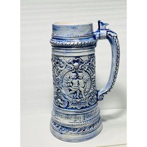Vintage German Beer Garden Oktoberfest Cobalt Blue Stein Mug Atlantic Mold